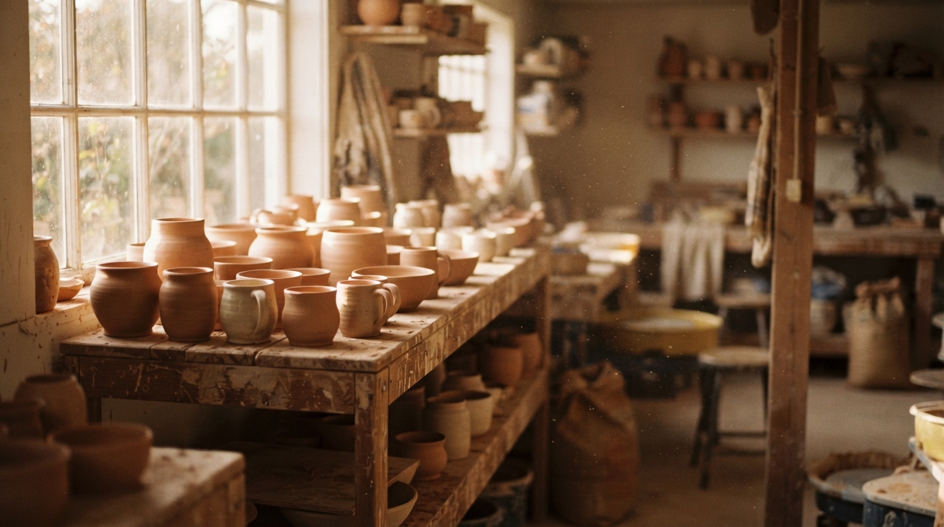 Pottery studio workbench