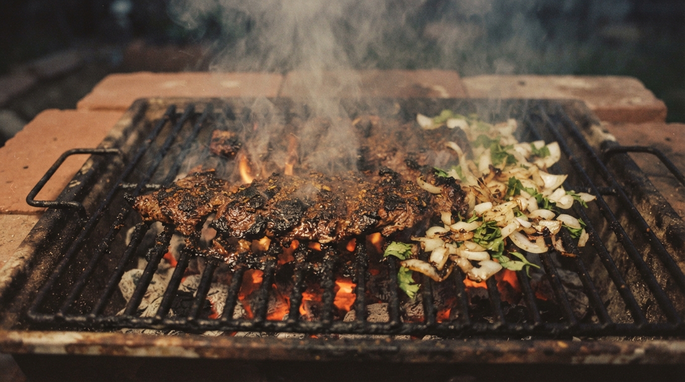 Carne asada on a charcoal grill